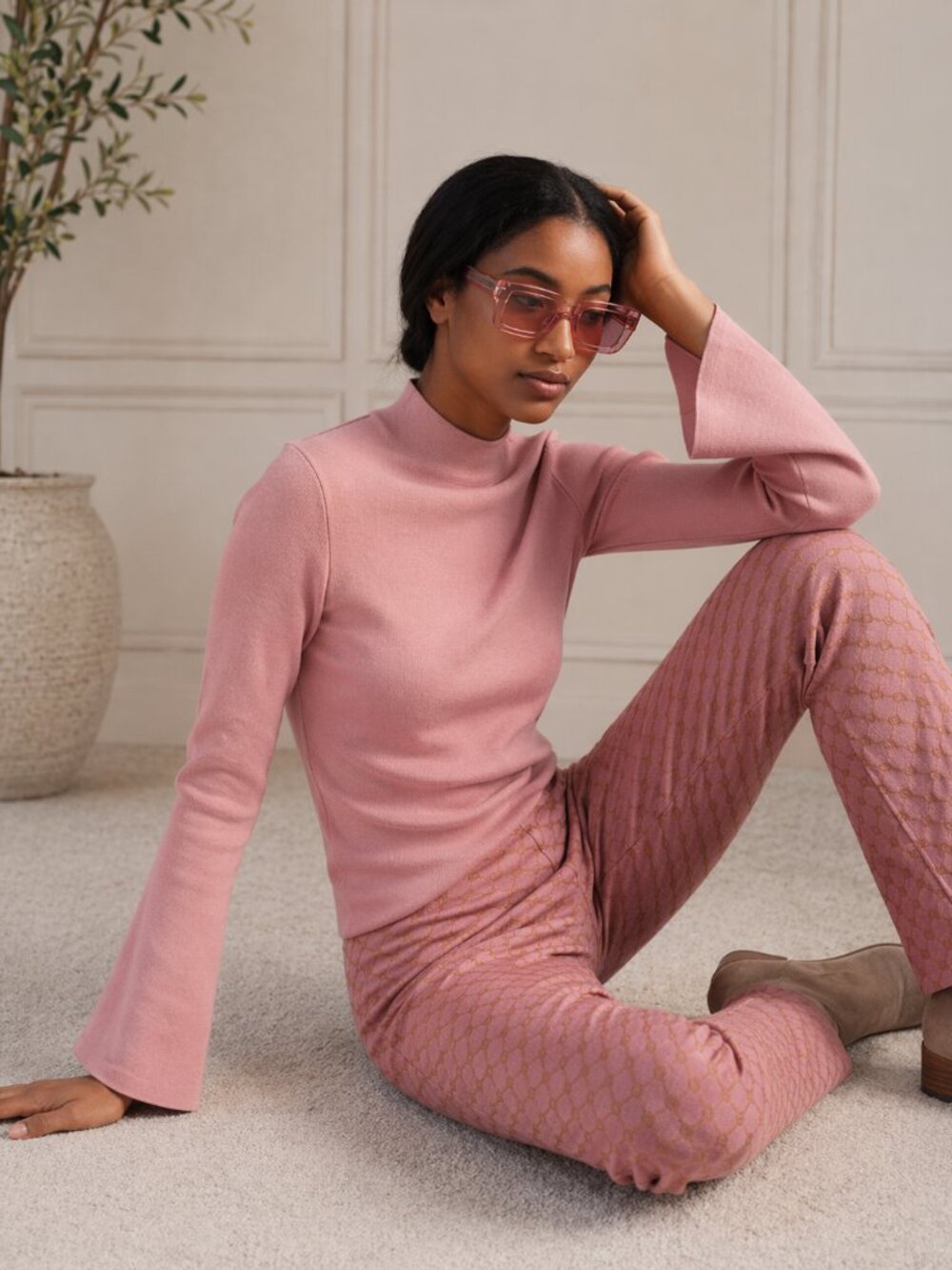 Anthropologie Maeve Arlowe Bell Sleeve Sweater Blush Pink M